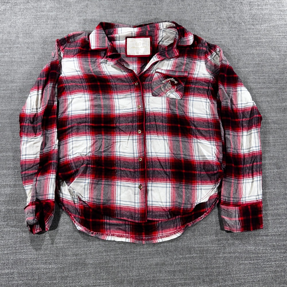 Abercrombie & Fitch Pajama Top Womens S Red Plaid Excellent Flannel Sleep Shirt